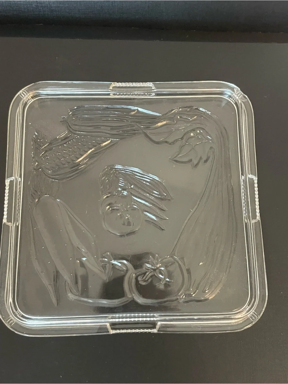 Vintage Federal Glass Square Refrigerator Dish Ribbed Sides Vegetable Motif Lid